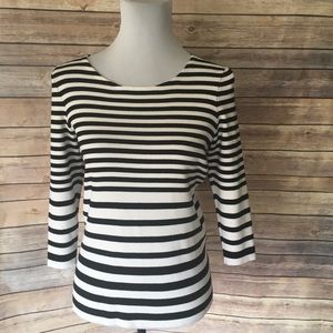 Talbots Woman Petite B&W Stripe 3/4 Sleeve Top